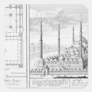 Plan und Aussicht auf die Blaue Moschee (1609-16), Quadratischer Aufkleber