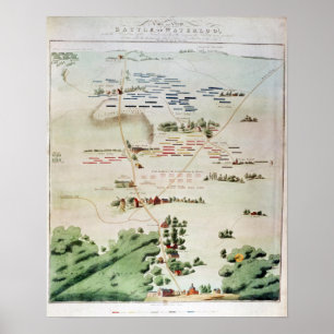 Plan und Aussicht auf die Schlacht von Waterloo Poster