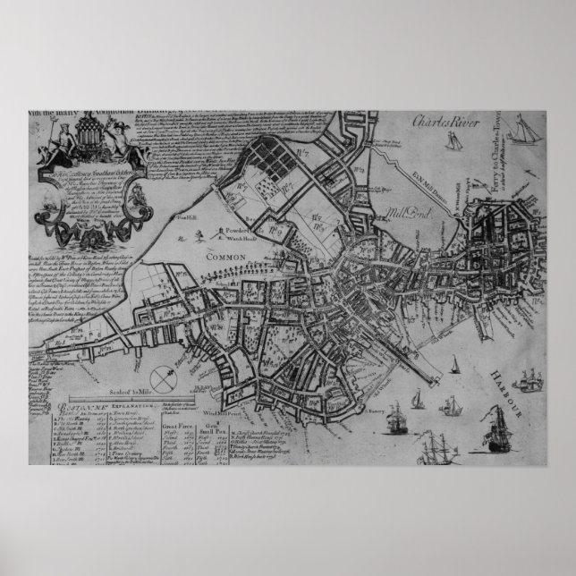Plan von Boston, New England, 1739 Poster (Vorne)