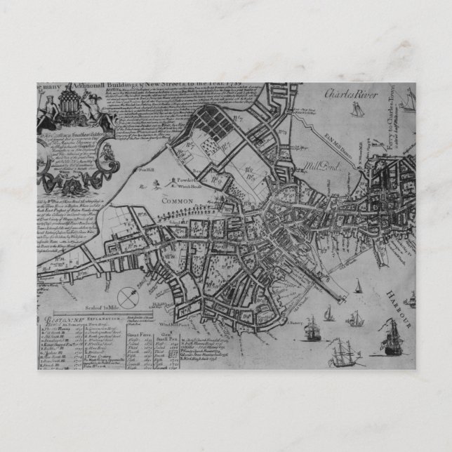 Plan von Boston, New England, 1739 Postkarte (Vorderseite)
