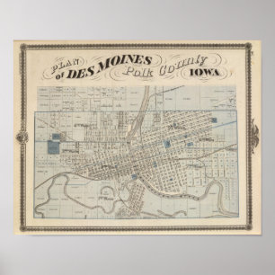Plan von Des Moines, Polk County, Iowa Poster