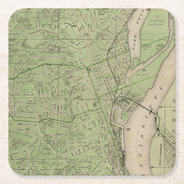 Plan von Dubuque, Dubuque County, Staat von Iowa Rechteckiger Pappuntersetzer (Vorderseite)
