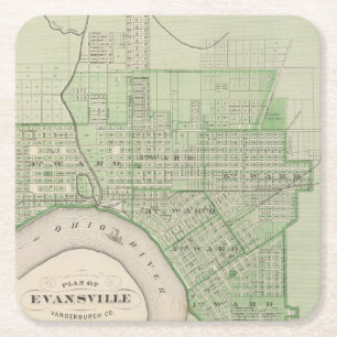Plan von Evansville, Vanderburgh Co Rechteckiger Pappuntersetzer