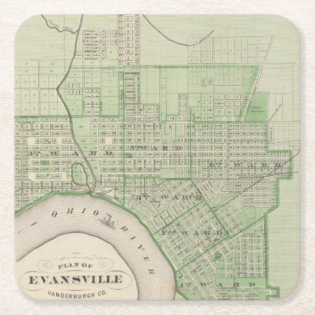 Plan von Evansville, Vanderburgh Co Rechteckiger Pappuntersetzer (Vorderseite)