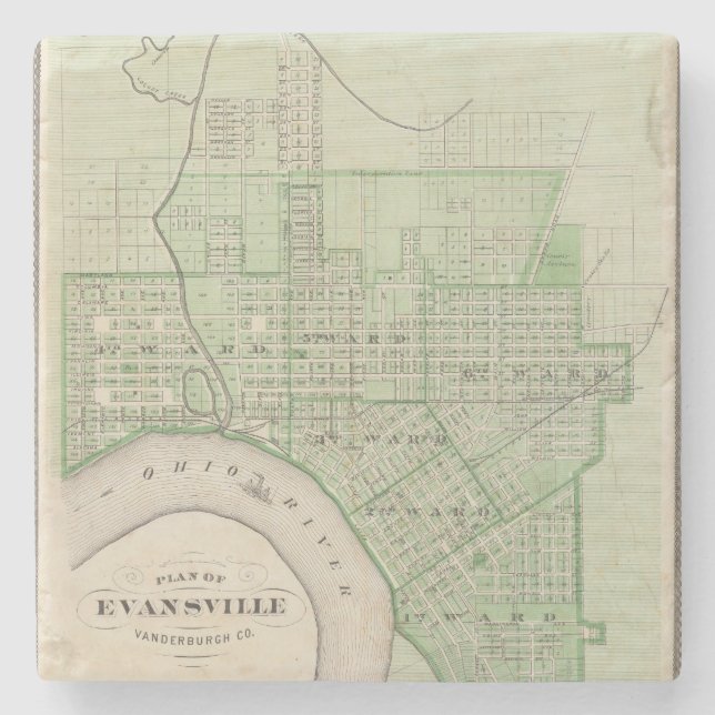 Plan von Evansville, Vanderburgh Co Steinuntersetzer (Vorderseite)