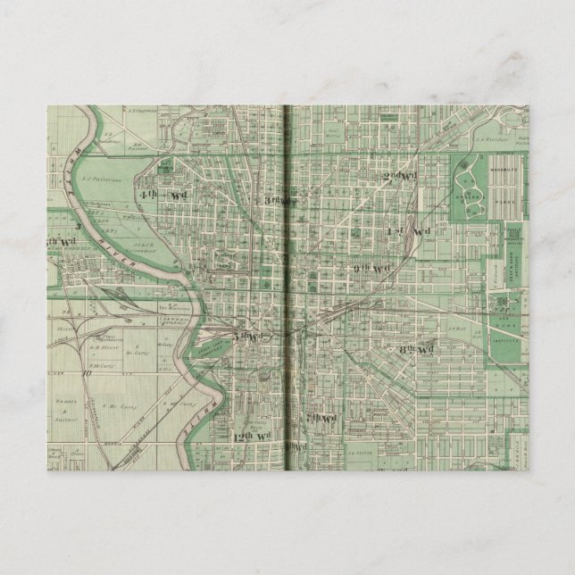 Plan von Indianapolis Postkarte (Vorderseite)