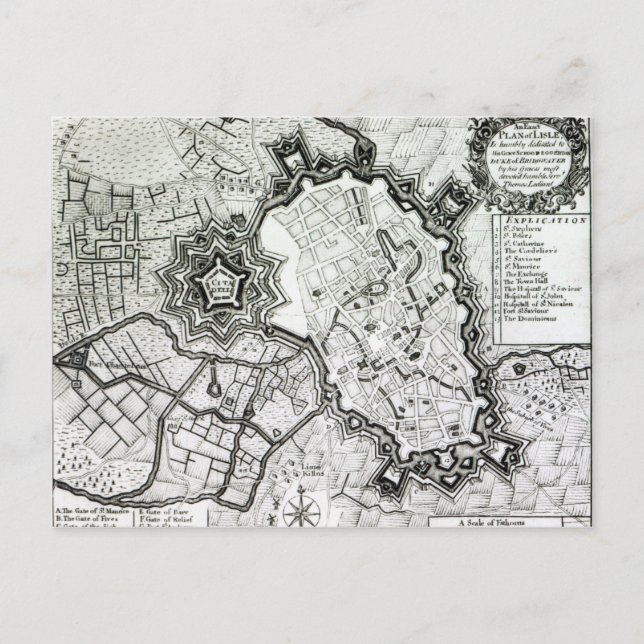 Plan von Lisle, 1736 Postkarte (Vorderseite)