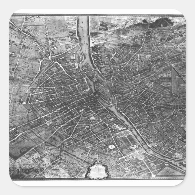 Plan von Paris, auch bekannt als "Plan de Turgot" Quadratischer Aufkleber (Vorderseite)