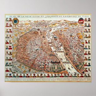 Plan von Paris fasste durch ein chronologisches Poster