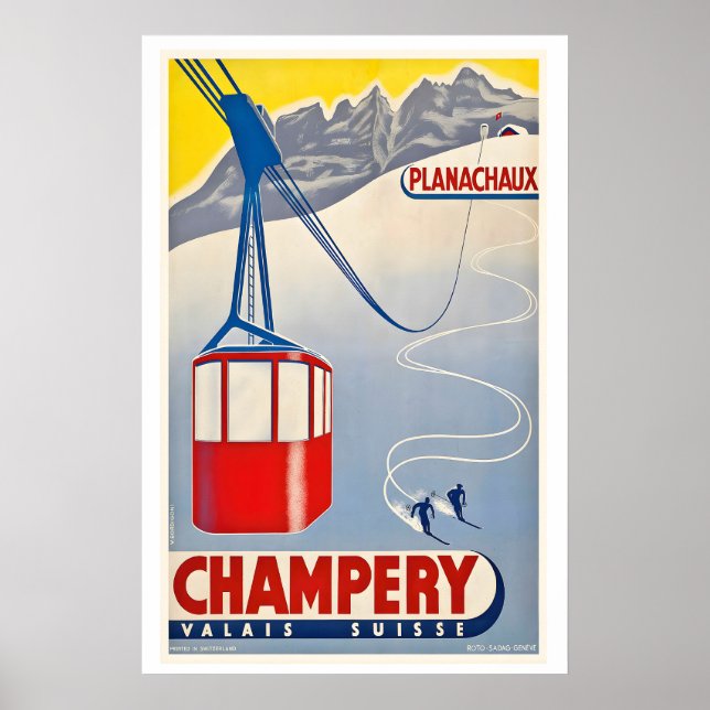 Planachaux Champéry Wallis Schweiz Vintage-Ski Poster (Vorne)