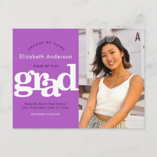 Planänderung Abschluss fett Typografie lila Einladungspostkarte