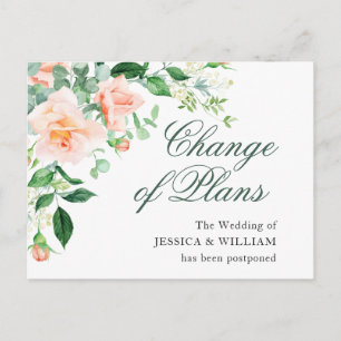 Planänderung Elegante Blush-Rose Hochzeit Postkarte
