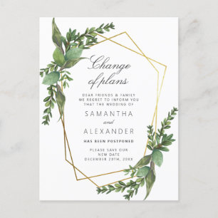 Planänderung Goldene Botanische Hochzeit Einladungspostkarte