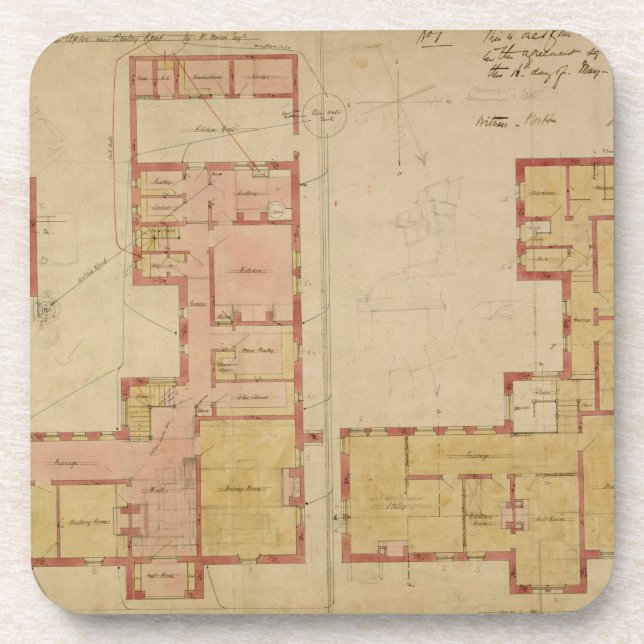 Pläne für das rote Haus, Bexley Heide, 1859 Getränkeuntersetzer (Vorderseite)