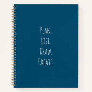 Planen. Listen. Zeichnen. Erstellen. Blaues Bullet Notizbuch