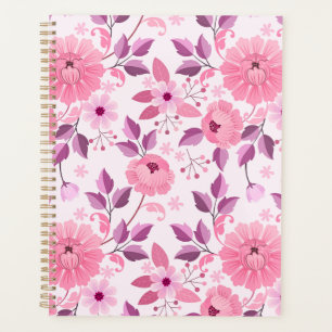 Planer mit rosa Blumenmuster und eleganten Blüten