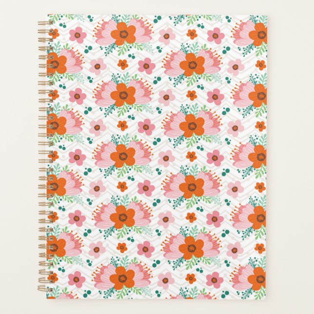 Planer mit rosa und orangefarbenem Blumenbouquet-M (Vorderseite)