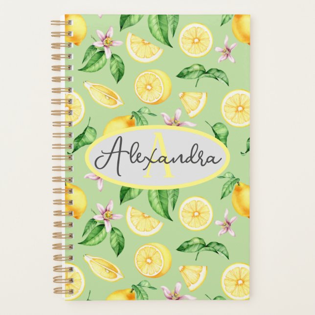 Planer Personalisiert Monogramm Name Bright Lemons (Vorderseite)