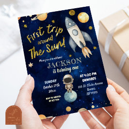Planet Boy Weltraum 1. Reise um die Sonne Geburtst Einladung