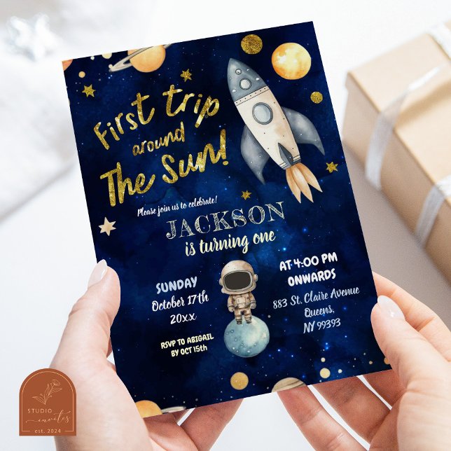 Planet Boy Weltraum 1. Reise um die Sonne Geburtst Einladung (Von Creator hochgeladen)