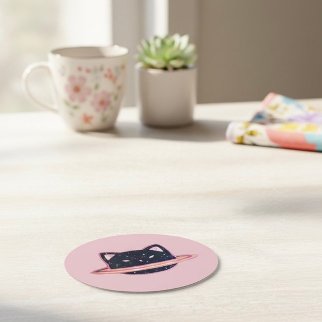 Planet Cat Runder Pappuntersetzer (Von Creator hochgeladen)