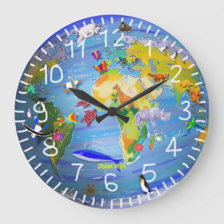 Planet Earth animal clock - John Dyer Große Wanduhr