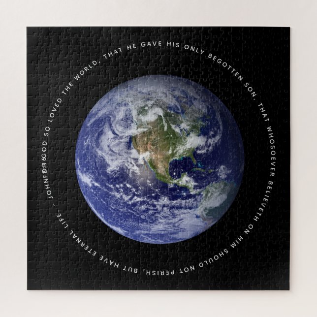Planet Earth in Space - Christian John 3:16 Puzzle (Vertikal)