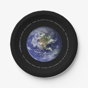Planet Erde im Weltraum - Christlicher John 3:16 Pappteller