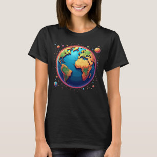 Planet Erde im Weltraum T-Shirt - farbenfrohe Gala