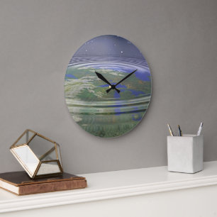 Planet Erde mit Wasseraufschlägen Große Wanduhr