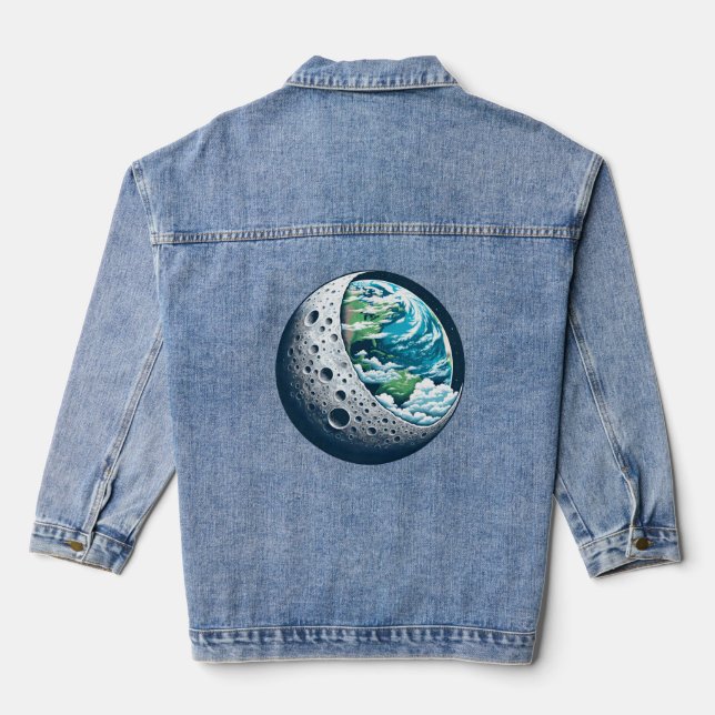 Planet Erde und ihr Mond: Himmelswunder Jeansjacke (Rückseite)