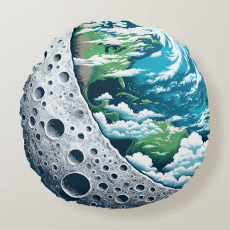 Planet Erde und ihr Mond: Himmelswunder Rundes Kissen