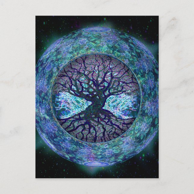 Planet-Erdenkreis, Baum des Lebens Postkarte (Vorderseite)