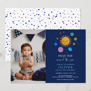 Planet Erste Reise rund um das Sun Foto Geburtstag Einladung