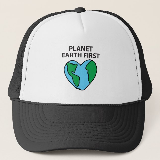 Planet Erstes umweltfreundliches Icon Happy Earth  Truckerkappe (Vorderseite)