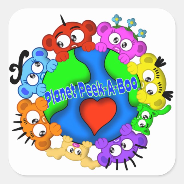 PlANET FLÜCHTIGE BLICK-A-BOO "Logo-Design" Quadratischer Aufkleber (Vorderseite)
