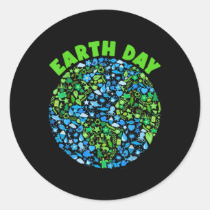 Planet Green Blue Nature Elements Earth Day Men Runder Aufkleber