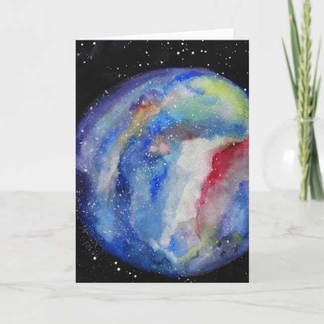 Planet Grußkarten Weltraum Wasserfarben Kunst Karte (Vorderseite)