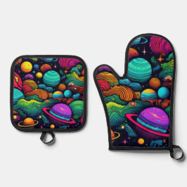 Planet-Hintergrund Ofenhandschuh & Topflappen-Set