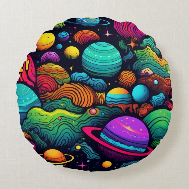 Planet-Hintergrund Rundes Kissen (Vorderseite)
