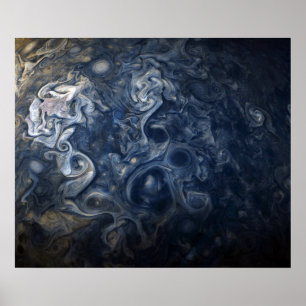 Planet Jupiter Blues Blue White Juno Cam Swirling Poster