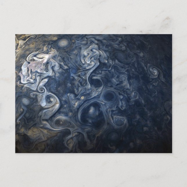 Planet Jupiter Blues Blue White Juno Cam Swirling Postkarte (Vorderseite)