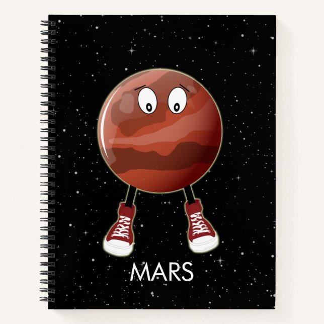 Planet Mars und Sterne Notizbuch (Vorderseite)