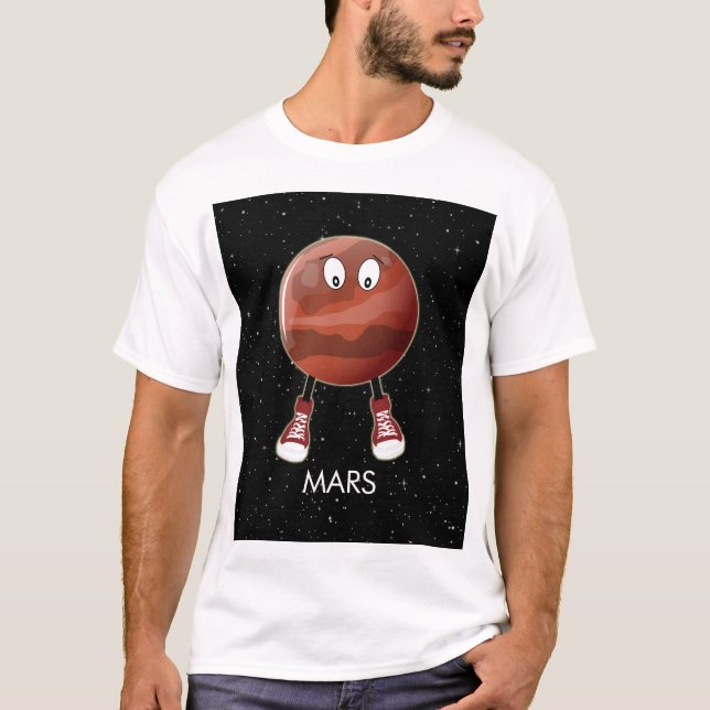 Planet Mars und Sterne T-Shirt (Vorderseite)