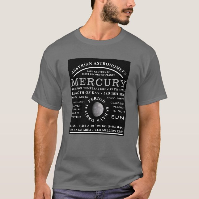 Planet Merkur detaillierte Astronomie T-Shirt (Vorderseite)