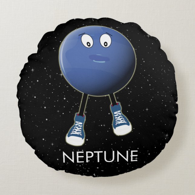 Planet Neptune & Stars Rundes Kissen (Vorderseite)