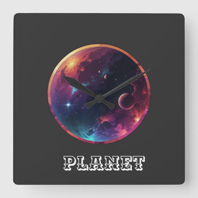 Planet Quadratische Wanduhr (Vorderseite)