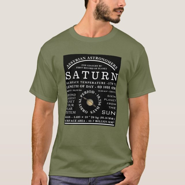 Planet Saturn Detaillierte Astronomie T-Shirt (Vorderseite)