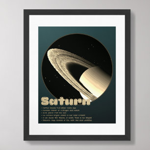 Planet Saturn mit Ringen und Fakten Kinderplakat Poster