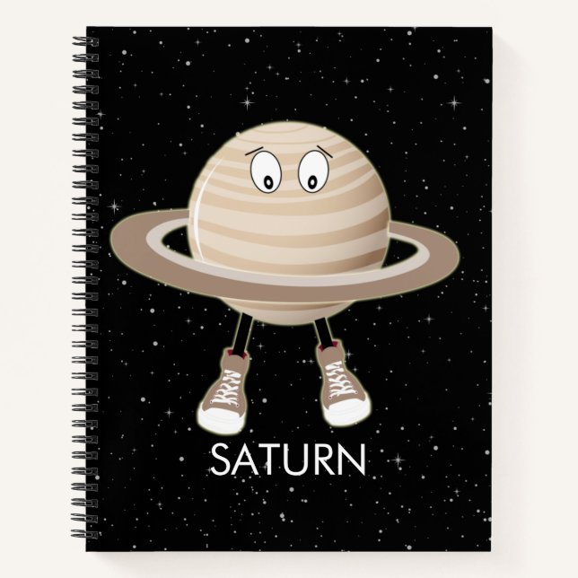 Planet Saturn und Sterne Notizbuch (Vorderseite)